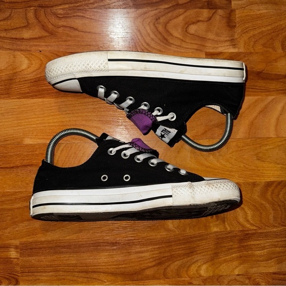 Converse All Star Double Tongue Low Top Sneakers 530236F Black Purple Women's 7 - Picture 7 of 10